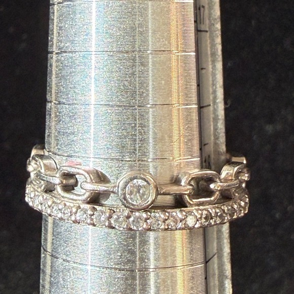 Freida Rothman Jewelry - Freida Rothman 925 Sterling Silver Double Band Chain and Pave CZ Ring Stack ring